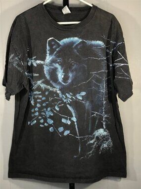 Vintage Timberwolf Nature Trees Forest Big Print Mens XXL